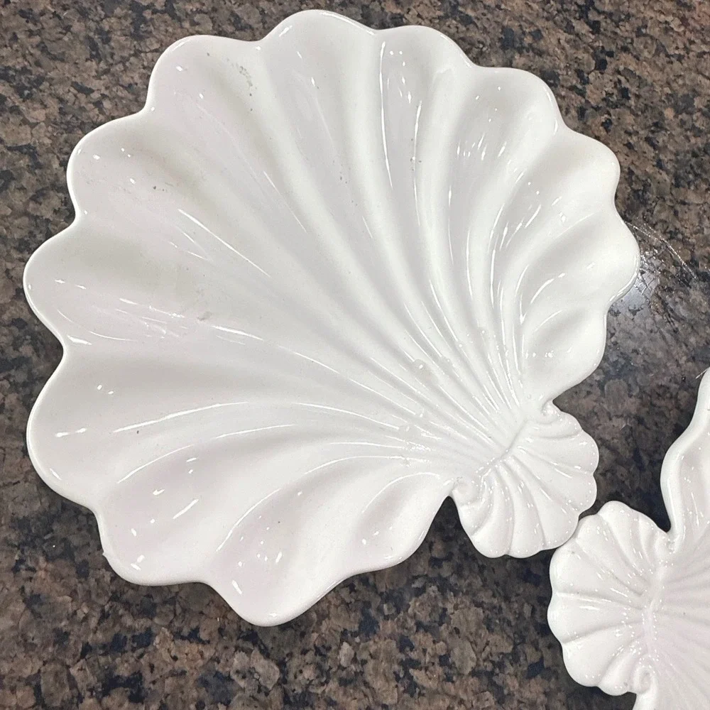 Portfolio White Ceramic Scallop Shell Plates Set‎ of 2 Coastal Nautical Decor